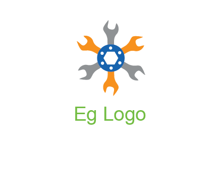 spanners crossing each other with nut in center engineering logo icon