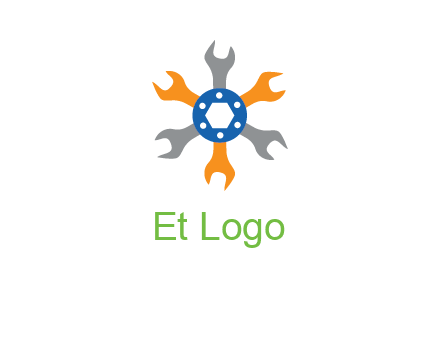 spanners crossing each other with nut in center engineering logo icon