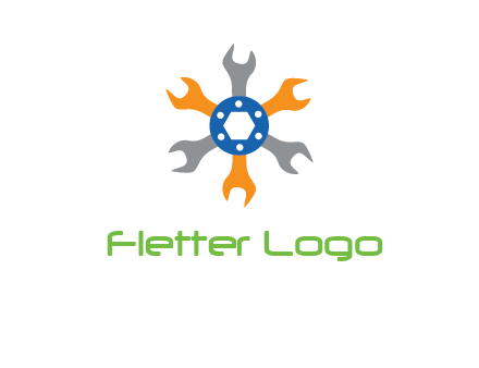 spanners crossing each other with nut in center engineering logo icon