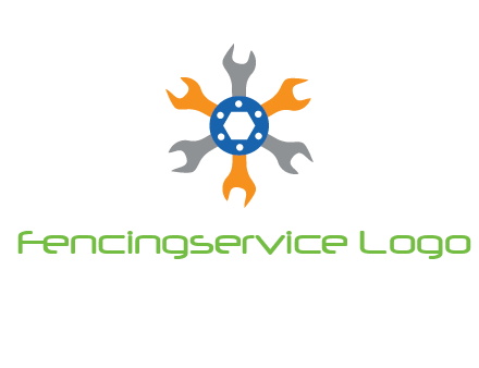 spanners crossing each other with nut in center engineering logo icon