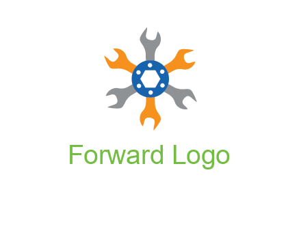 spanners crossing each other with nut in center engineering logo icon