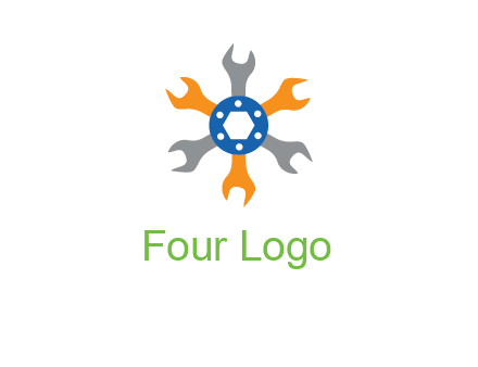 spanners crossing each other with nut in center engineering logo icon