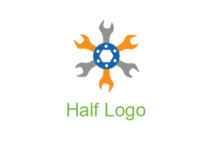 spanners crossing each other with nut in center engineering logo icon
