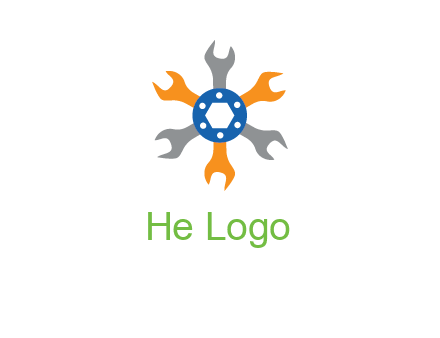 spanners crossing each other with nut in center engineering logo icon