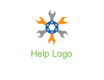 spanners crossing each other with nut in center engineering logo icon