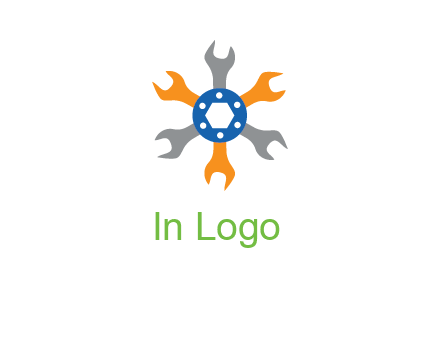 spanners crossing each other with nut in center engineering logo icon