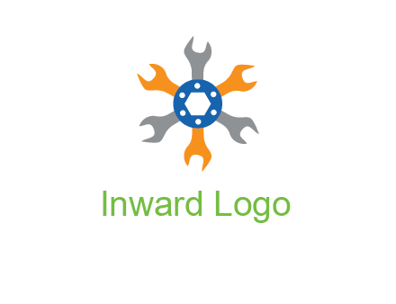 spanners crossing each other with nut in center engineering logo icon