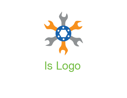 spanners crossing each other with nut in center engineering logo icon