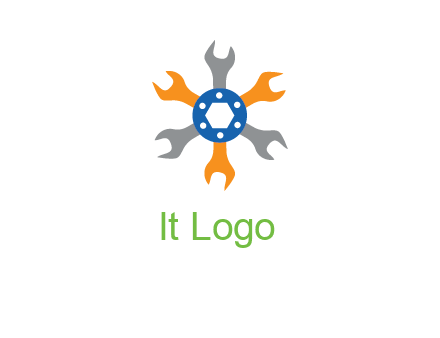 spanners crossing each other with nut in center engineering logo icon