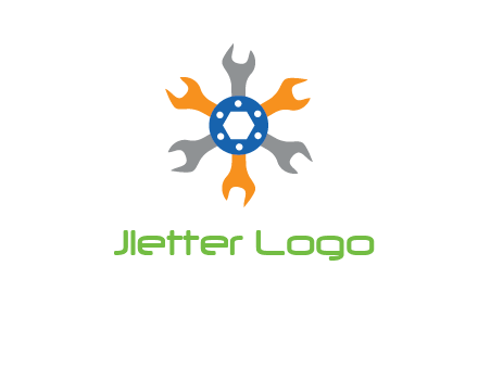 spanners crossing each other with nut in center engineering logo icon