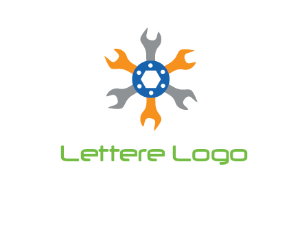 spanners crossing each other with nut in center engineering logo icon