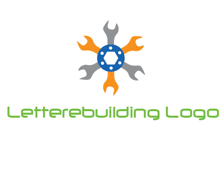 spanners crossing each other with nut in center engineering logo icon