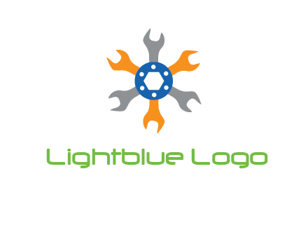 spanners crossing each other with nut in center engineering logo icon