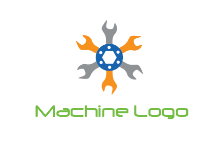 spanners crossing each other with nut in center engineering logo icon