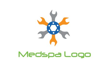 spanners crossing each other with nut in center engineering logo icon