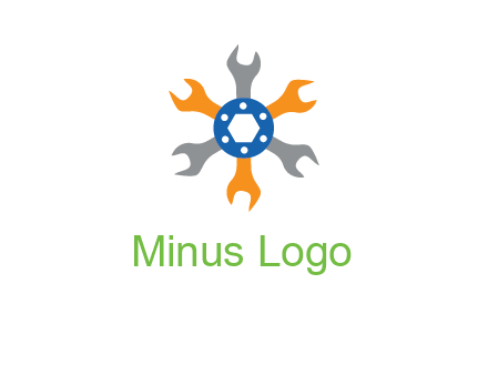 spanners crossing each other with nut in center engineering logo icon