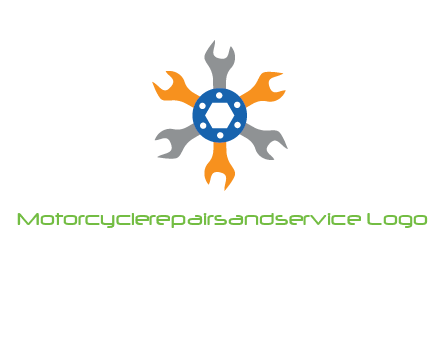 spanners crossing each other with nut in center engineering logo icon