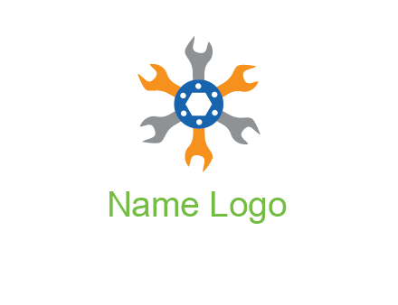 spanners crossing each other with nut in center engineering logo icon