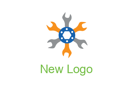 spanners crossing each other with nut in center engineering logo icon