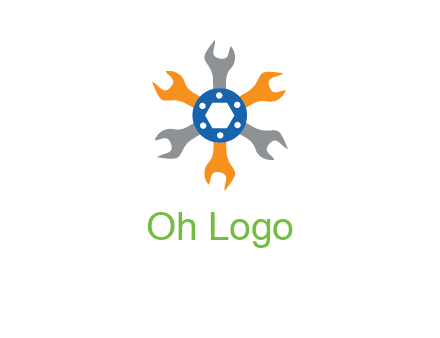 spanners crossing each other with nut in center engineering logo icon