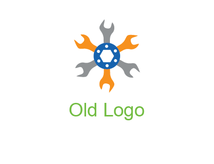 spanners crossing each other with nut in center engineering logo icon
