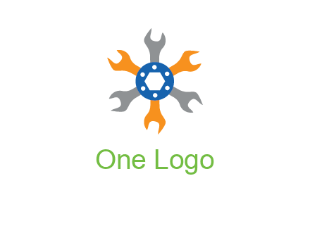 spanners crossing each other with nut in center engineering logo icon