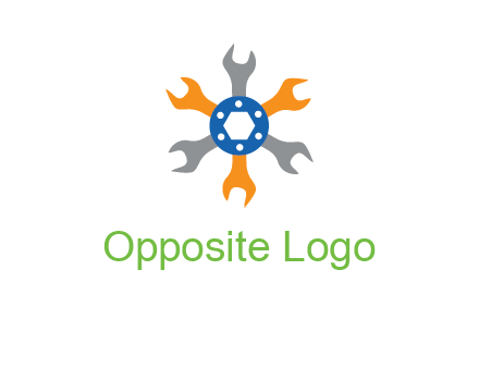 spanners crossing each other with nut in center engineering logo icon