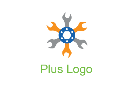 spanners crossing each other with nut in center engineering logo icon