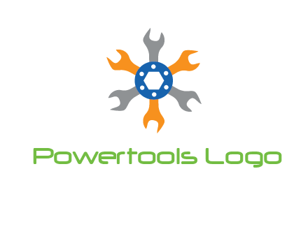 spanners crossing each other with nut in center engineering logo icon