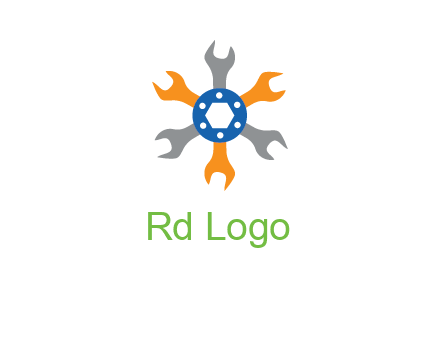 spanners crossing each other with nut in center engineering logo icon