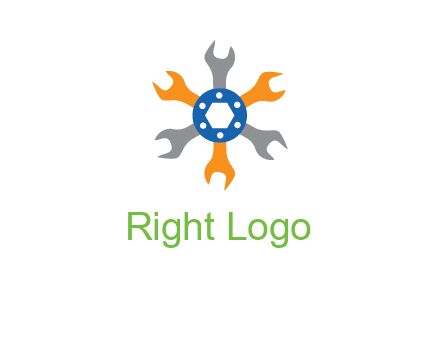 spanners crossing each other with nut in center engineering logo icon