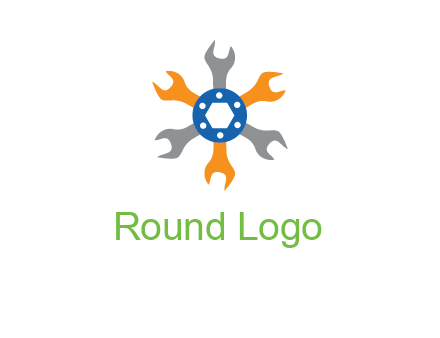spanners crossing each other with nut in center engineering logo icon