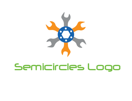 spanners crossing each other with nut in center engineering logo icon