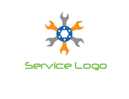 spanners crossing each other with nut in center engineering logo icon