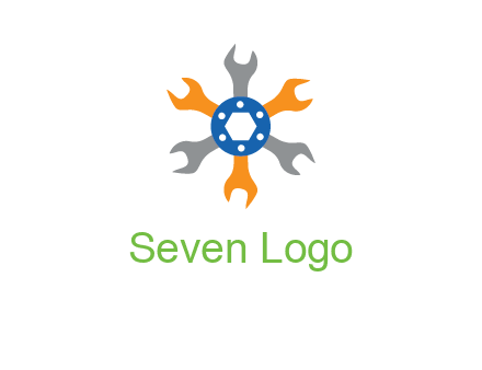 spanners crossing each other with nut in center engineering logo icon