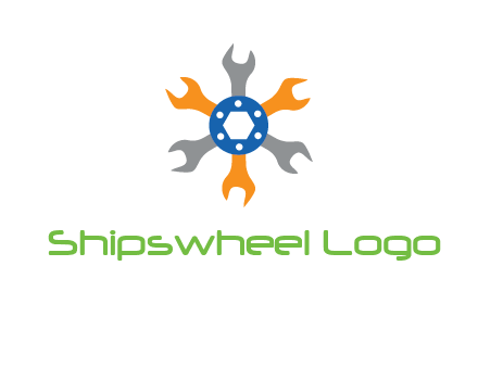spanners crossing each other with nut in center engineering logo icon