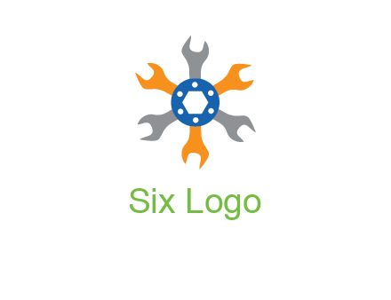 spanners crossing each other with nut in center engineering logo icon