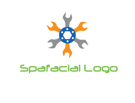 spanners crossing each other with nut in center engineering logo icon