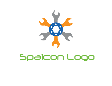 spanners crossing each other with nut in center engineering logo icon