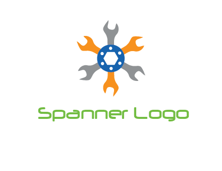 spanners crossing each other with nut in center engineering logo icon