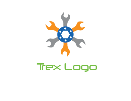 spanners crossing each other with nut in center engineering logo icon