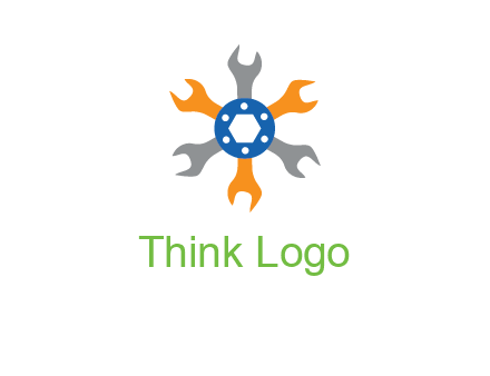 spanners crossing each other with nut in center engineering logo icon