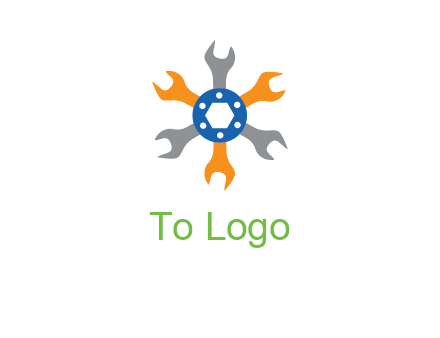 spanners crossing each other with nut in center engineering logo icon