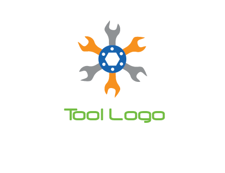 spanners crossing each other with nut in center engineering logo icon