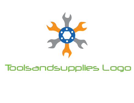spanners crossing each other with nut in center engineering logo icon
