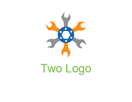spanners crossing each other with nut in center engineering logo icon