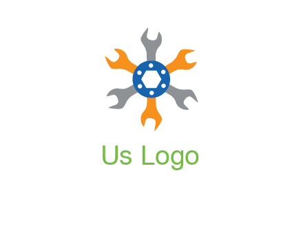 spanners crossing each other with nut in center engineering logo icon