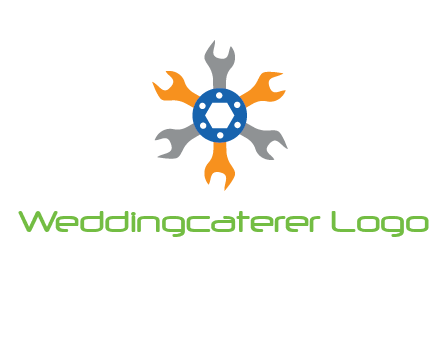 spanners crossing each other with nut in center engineering logo icon