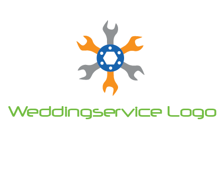 spanners crossing each other with nut in center engineering logo icon