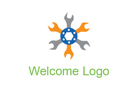 spanners crossing each other with nut in center engineering logo icon